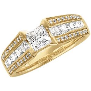 Accented Engagement Ring - 14K Yellow - Square stone