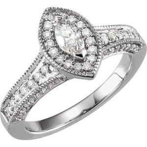 14K White 3/4 CTW Diamond Engagement Ring - Marquise stone