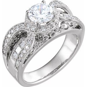 Accented Engagement Ring - 14K White - Round stone