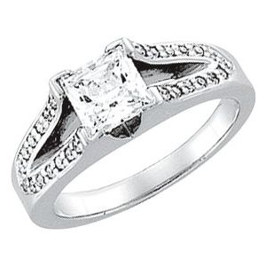 Accented Engagement Ring - 14K White - Square stone