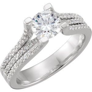 Accented Engagement Ring  - 14K Yellow/White - Round stone