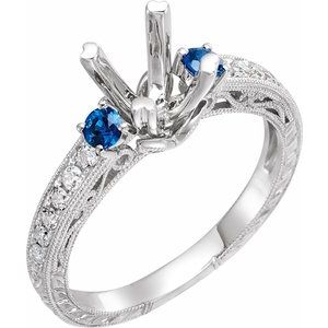 Accented Engagement Ring or Band - 14K White - Round stone