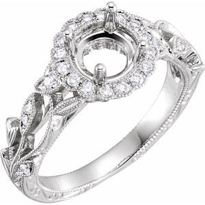 14K White 4.5x4.5 mm Cushion 1/8 CTW Natural Diamond Semi-Set Halo-Style Engagement Ring - Round stone