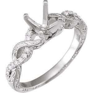 14K White 6.5 mm Round 1/8 CTW Natural Diamond Semi-Set Engagement Ring