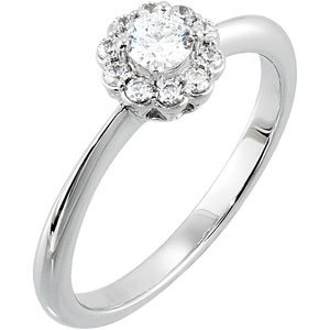 14K White 1/3 CTW Natural Diamond Halo-Style Engagement Ring - 10K White - Round stone