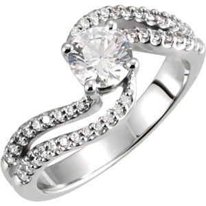 Accented Engagement Ring or Band					 - 14K White - Round stone