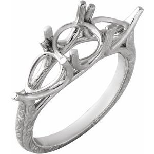 Three-Stone Engagement Ring - 14K White - Round stone